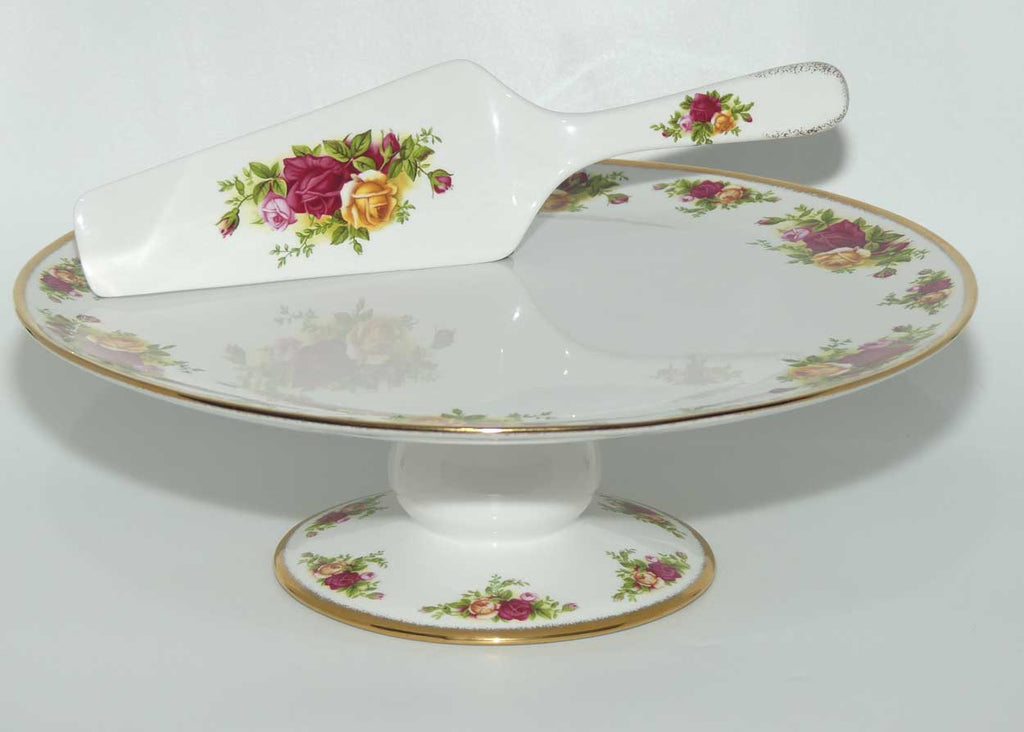 Royal Albert Bone China Old Country Roses cake stand and cake slice | 30.5cm | © 1962 Royal Albert Ltd backstamp | Asian | boxed