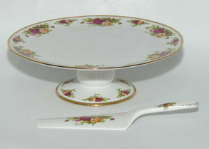 Royal Albert Bone China Old Country Roses cake stand and cake slice | 30.5cm | © 1962 Royal Albert Ltd backstamp | Asian | boxed