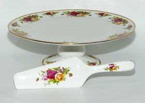 Royal Albert Bone China Old Country Roses cake stand and cake slice | 30.5cm | © 1962 Royal Albert Ltd backstamp | Asian | boxed