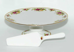 Royal Albert Bone China Old Country Roses cake stand and cake slice | 30.5cm | © 1962 Royal Albert Ltd backstamp | Asian | boxed