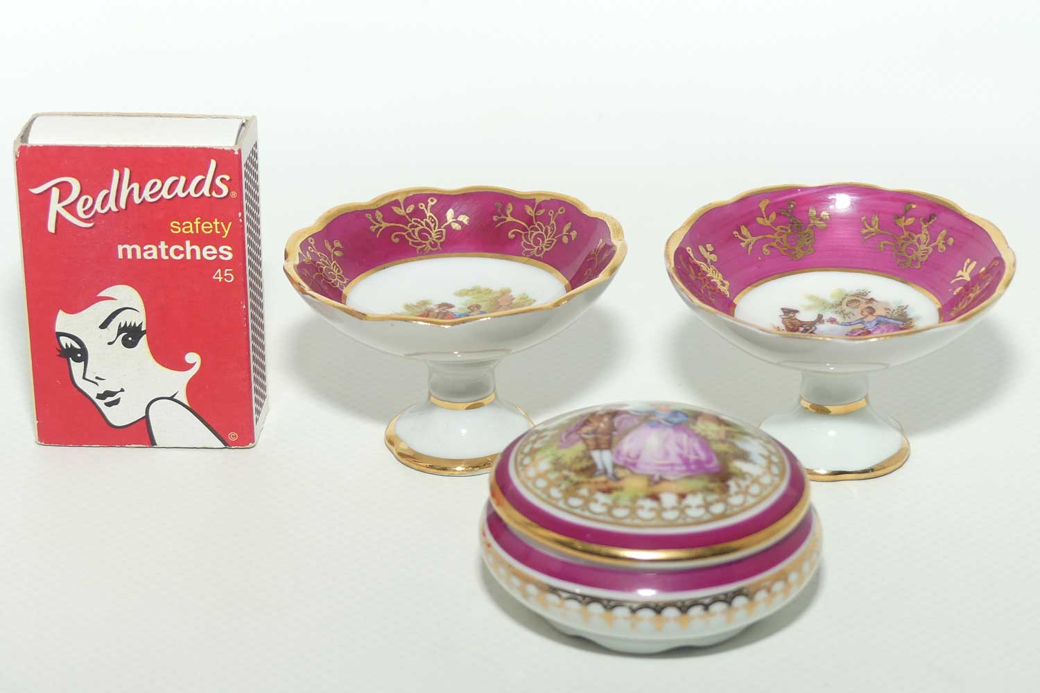 Limoges France miniature collection | 2 comports and trinket box | Rouge