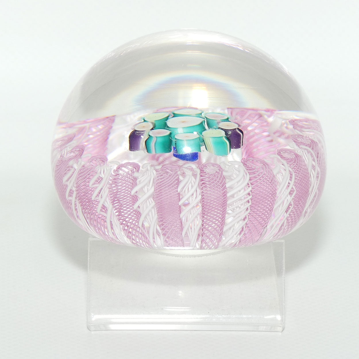 John Deacons Scotland Concentric Roses in Latticino Basket paperweight