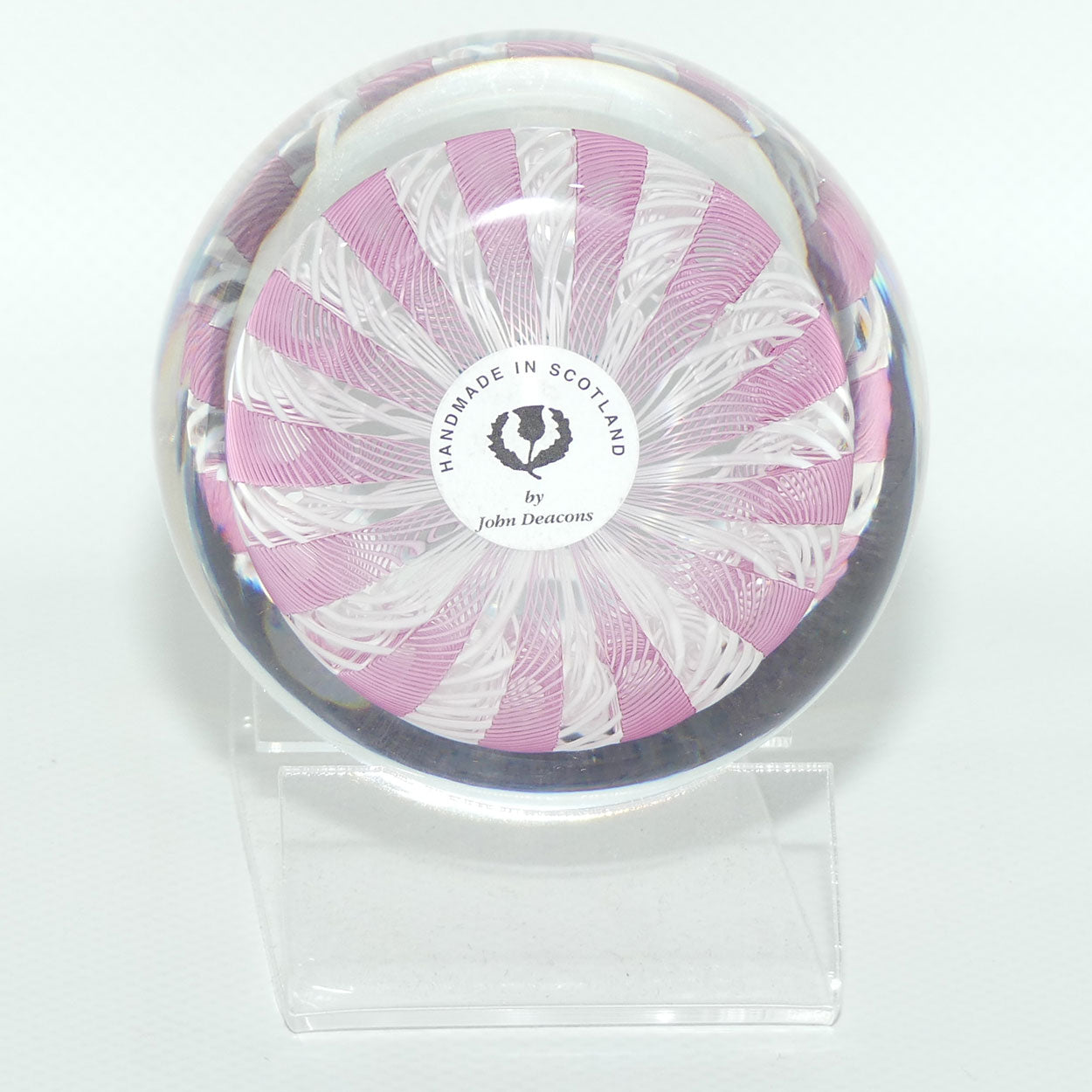 John Deacons Scotland Concentric Roses in Latticino Basket paperweight