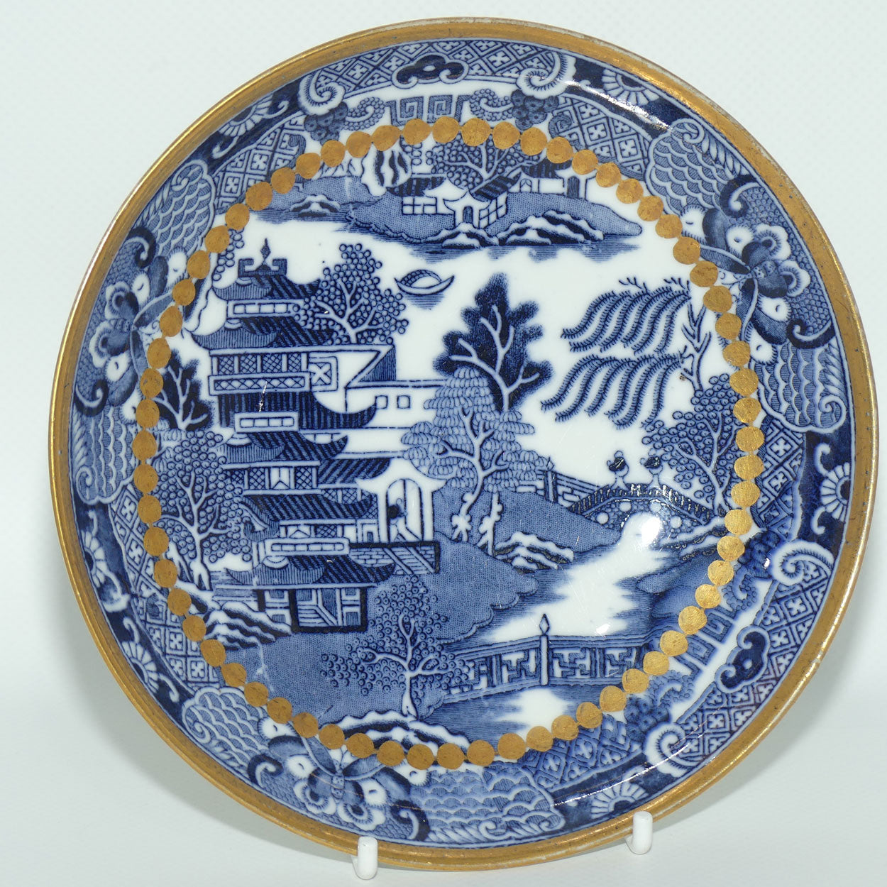 Copelands China England Traditional Willow pattern tea duo | Gilt decorated