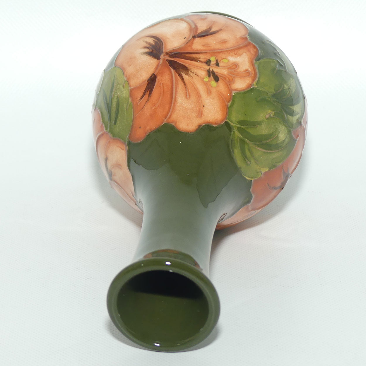 Walter Moorcroft Coral Hibiscus (Green) narrow neck vase | Shape 80