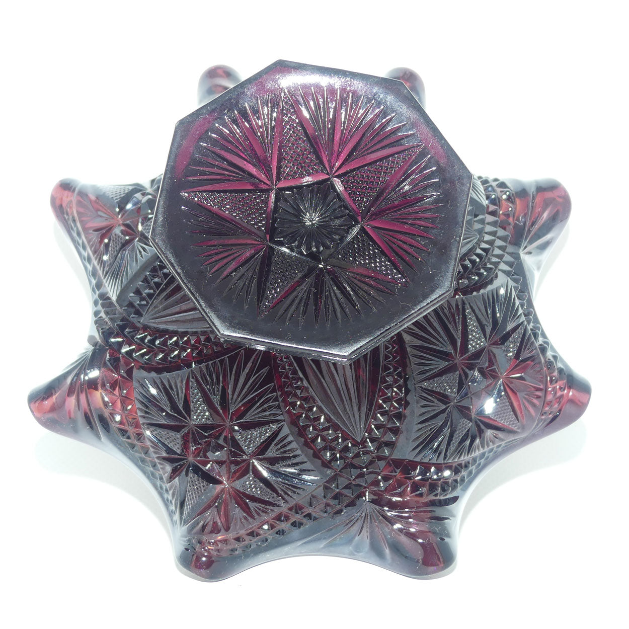 Imperial Carnival Glass comport | Scroll pattern | Amethyst colour