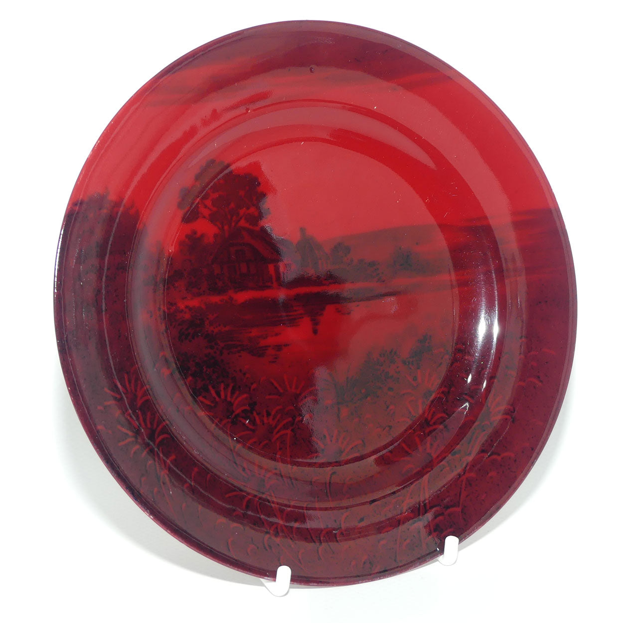 Royal Doulton Flambe Woodcut small plate | Cottage and Lake | 16cm