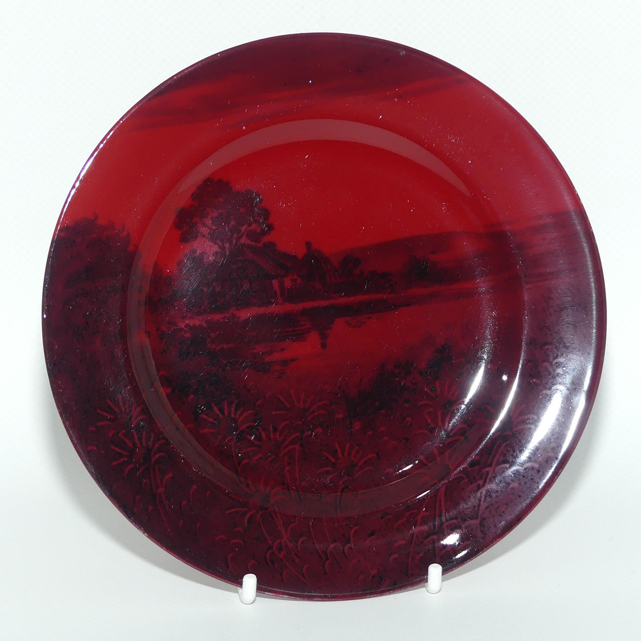 Royal Doulton Flambe Woodcut small plate | Cottage and Lake | 16cm