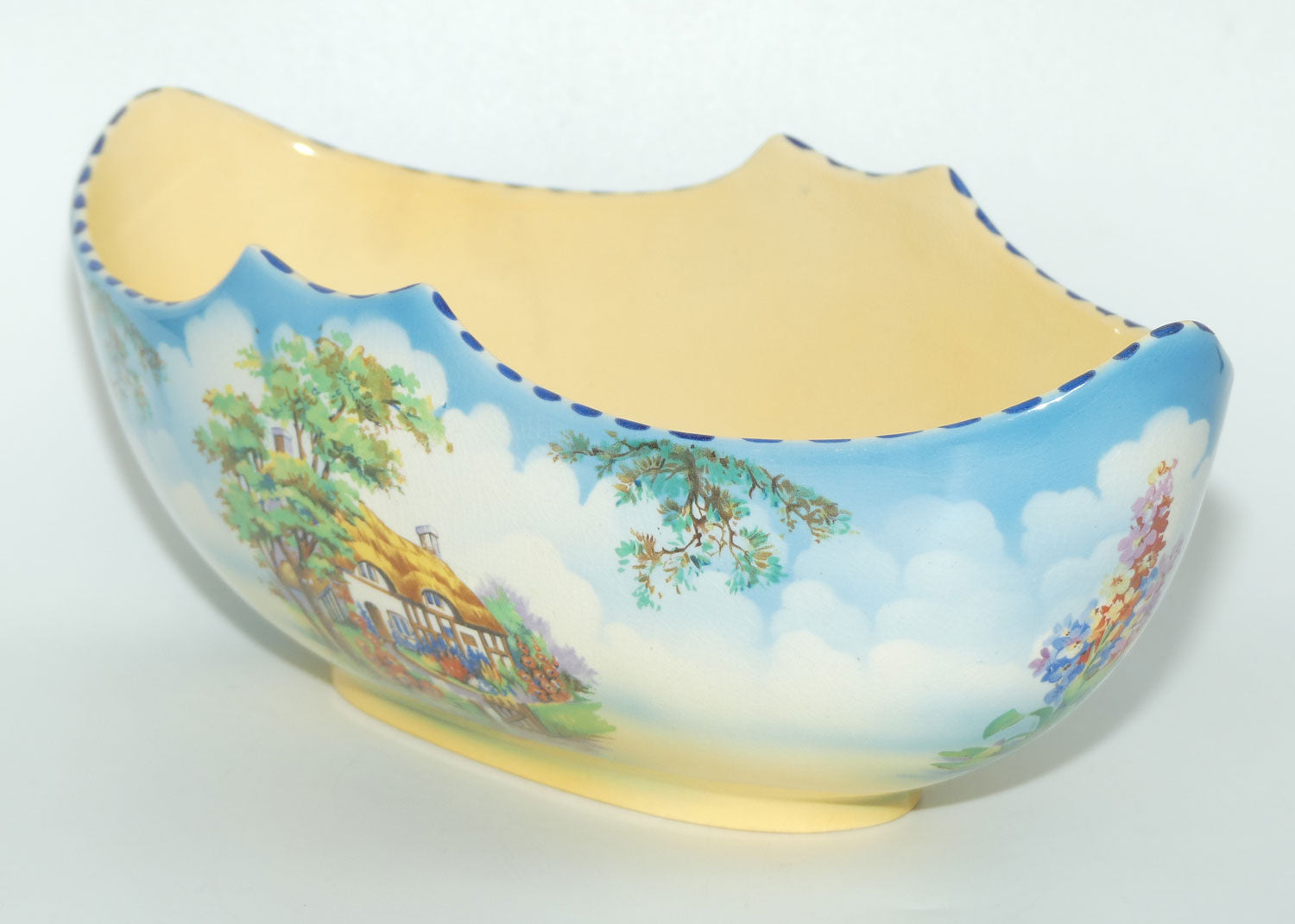 Falcon Ware Thatched Cottage Scene Gondola vase | Modern Crescent shape