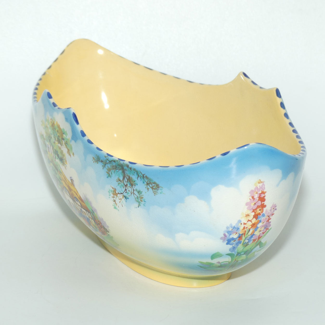 Falcon Ware Thatched Cottage Scene Gondola vase | Modern Crescent shape