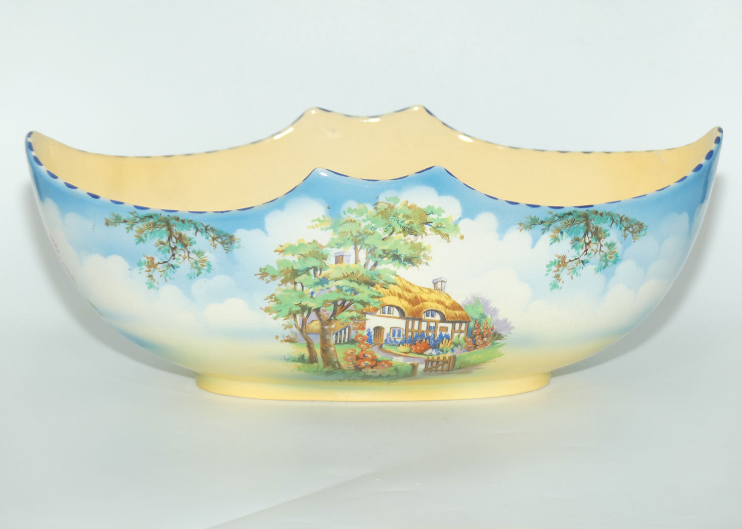 Falcon Ware Thatched Cottage Scene Gondola vase | Modern Crescent shape