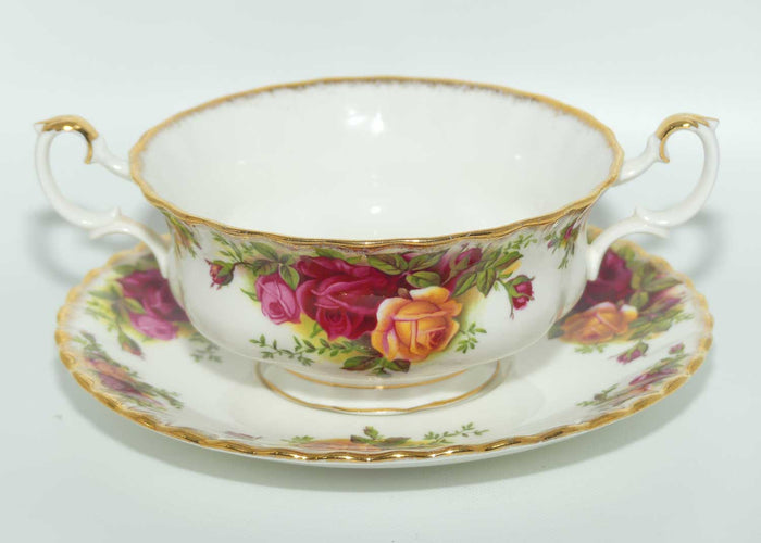 Royal Albert Bone China Old Country Roses handled coupe and underplate | early backstamp | UK made