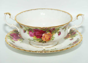 Royal Albert Bone China Old Country Roses handled coupe and underplate | early backstamp | UK made