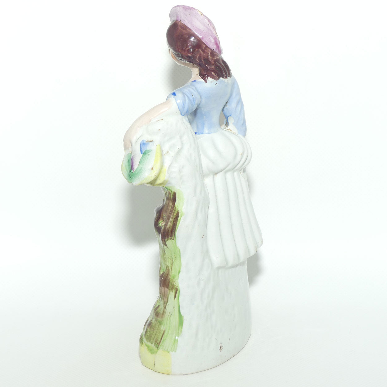 Antique Staffordshire Pottery Pair of Flatback Figures | Man with Dog | Lady with Basket
