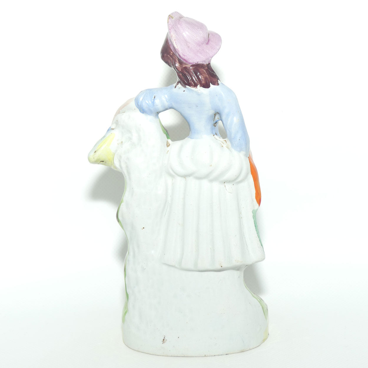 Antique Staffordshire Pottery Pair of Flatback Figures | Man with Dog | Lady with Basket