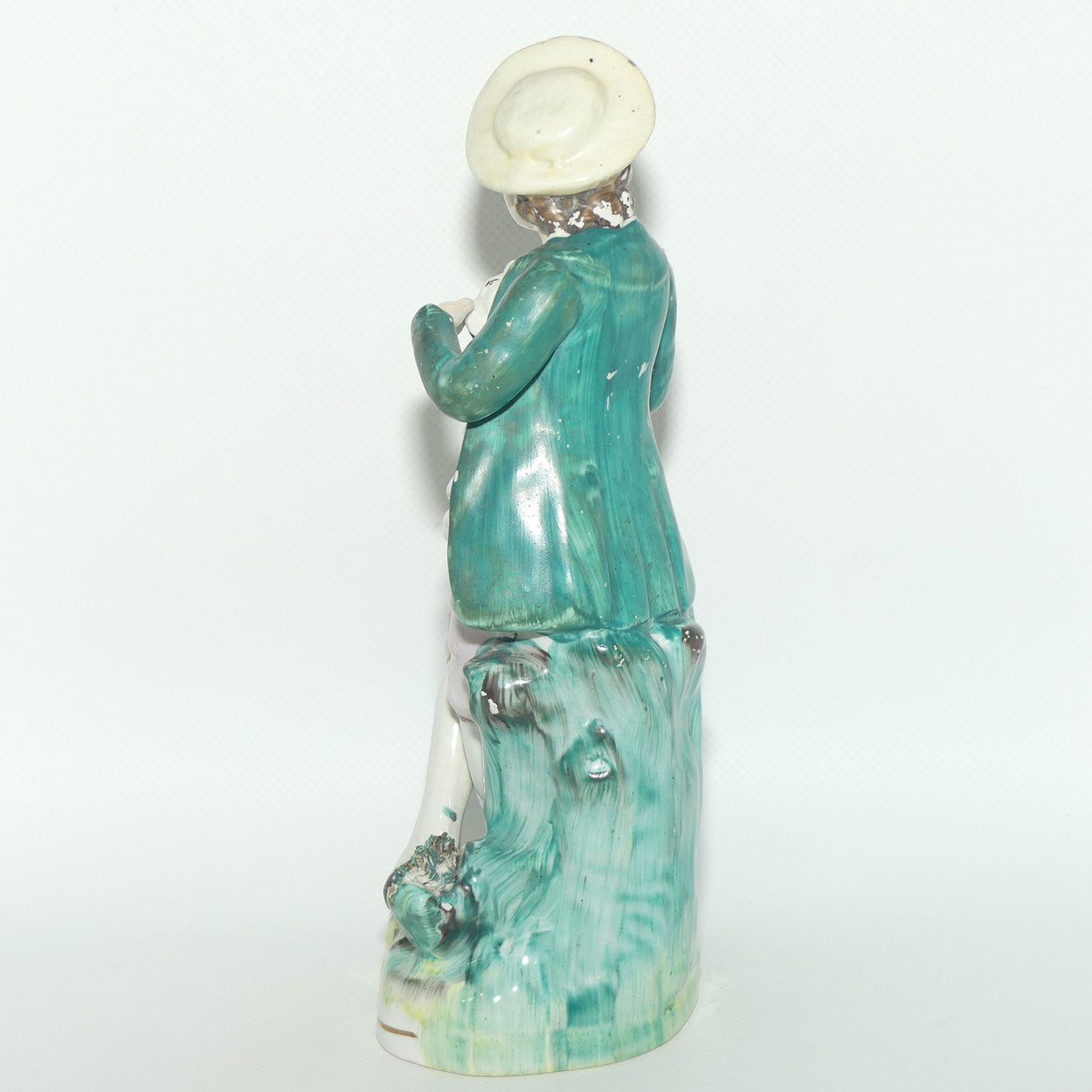 Antique Staffordshire Pottery Pair of Flatback Figures | Man with Dog | Lady with Basket