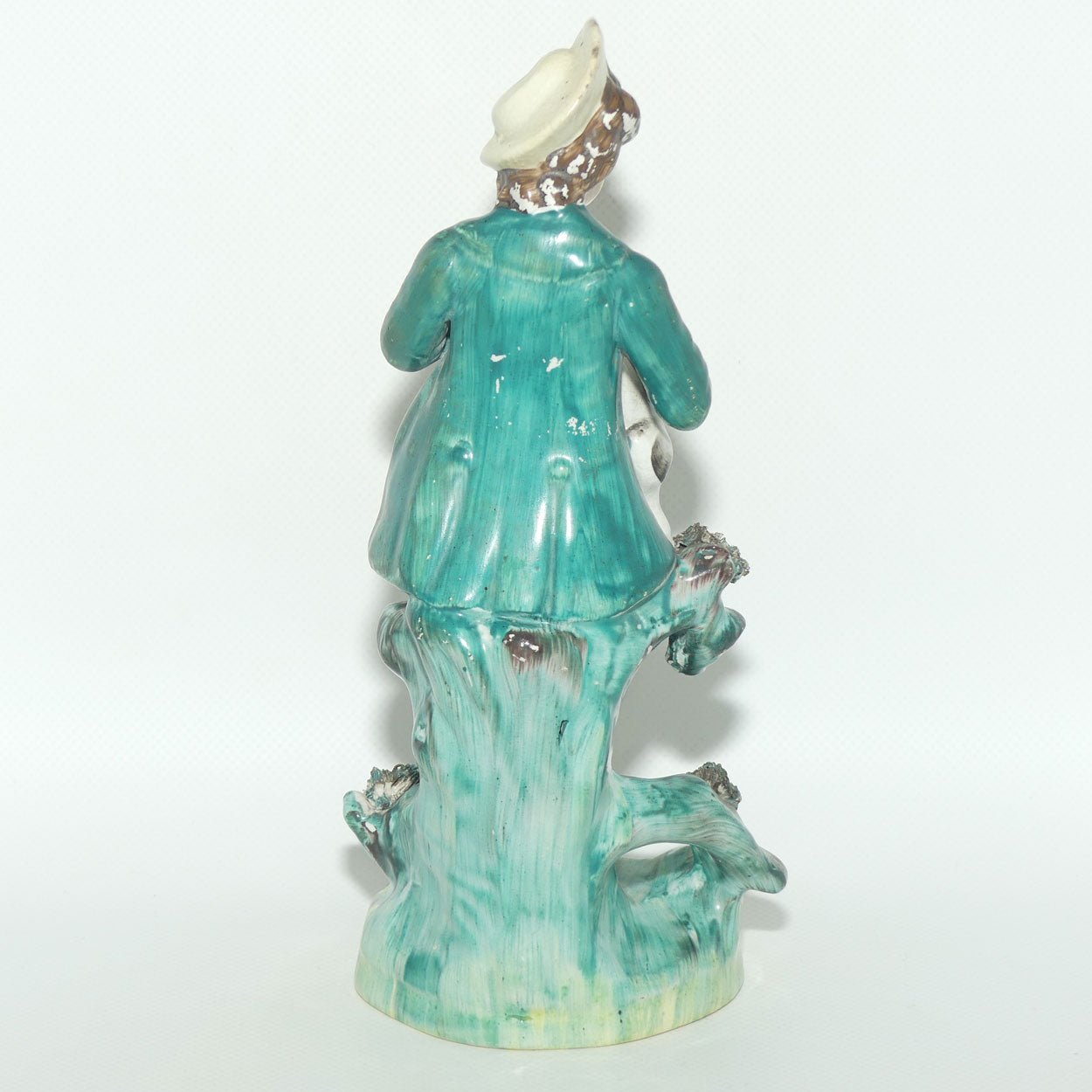 Antique Staffordshire Pottery Pair of Flatback Figures | Man with Dog | Lady with Basket