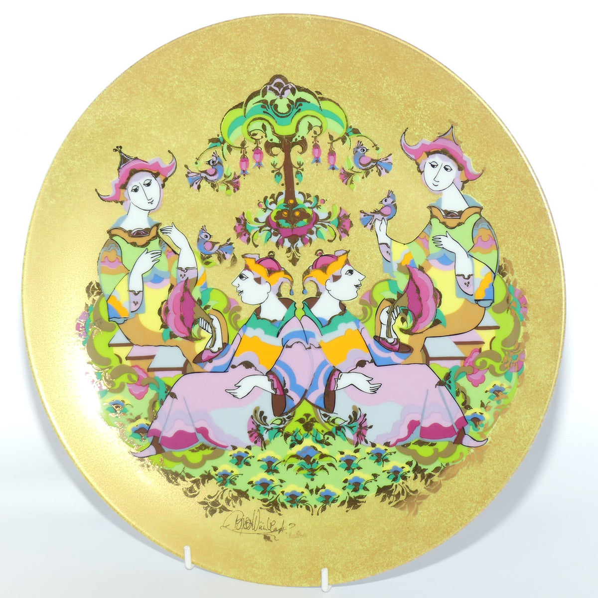 Rosenthal Bjorn Wiinblad heavily gilt & very colourful 2 couples wall plate