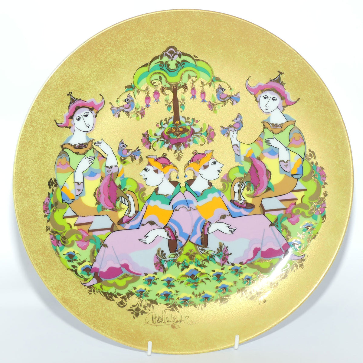 Rosenthal Bjorn Wiinblad heavily gilt & very colourful 2 couples wall plate