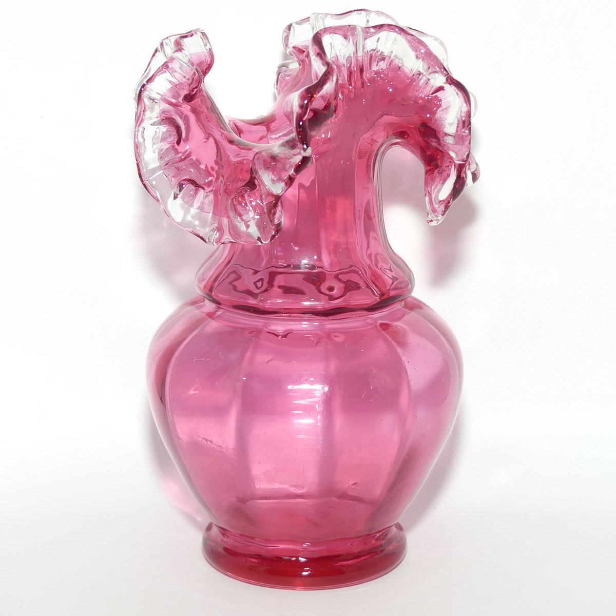 Vintage Cranberry Glass with Clear Ruffled Edge vase | #1