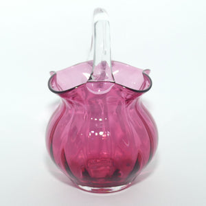 Small Cranberry Glass basket with clear glass handle