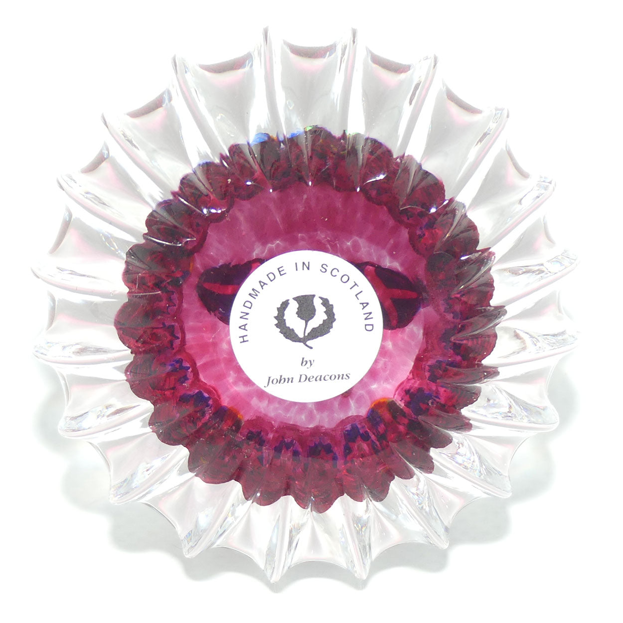 John Deacons Scotland the Brave medium paperweight | Ribbed | Cranberry