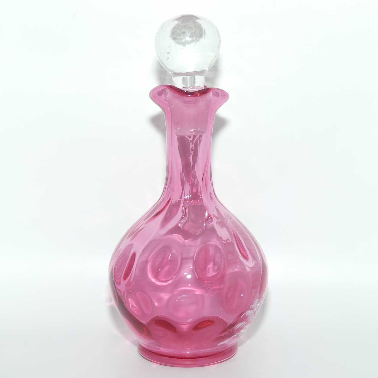 Mary Gregory on Cranberry Coin Dot decanter | Girl with Butterfly