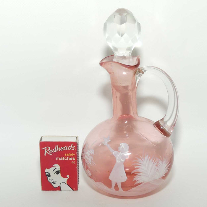 Mary Gregory on Cranberry Glass sauce bottle decanter | Girl with Bird