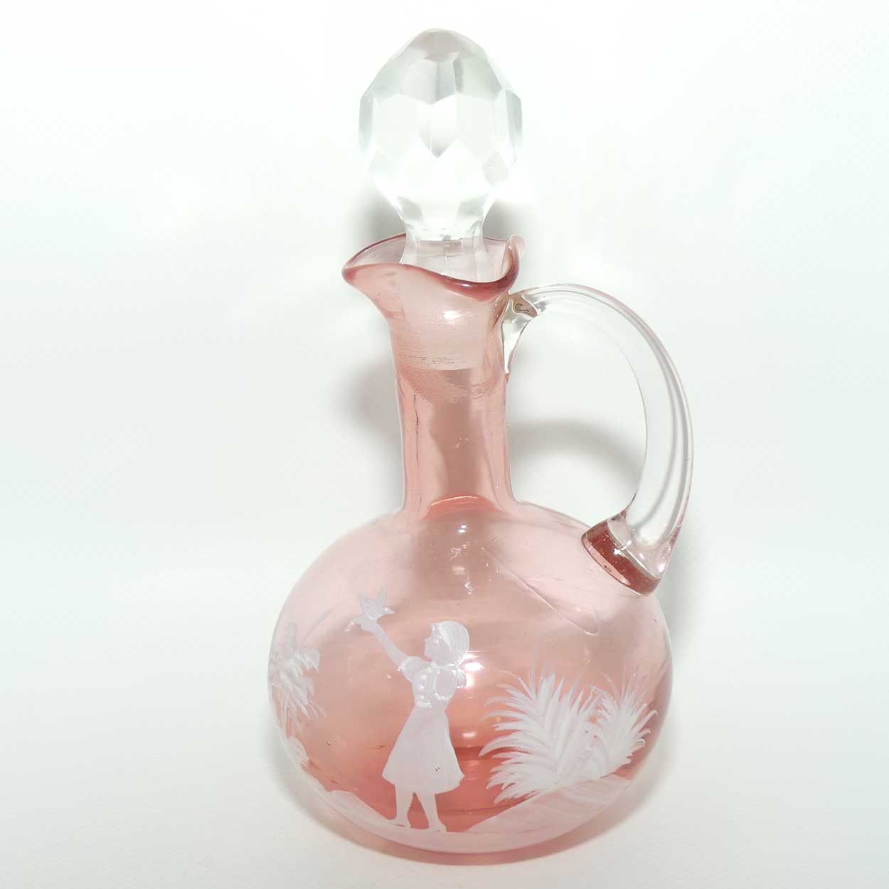 Mary Gregory on Cranberry Glass sauce bottle decanter | Girl with Bird