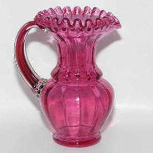 Victorian era Cranberry Glass frilled top jug