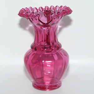 Victorian era Cranberry Glass frilled top jug