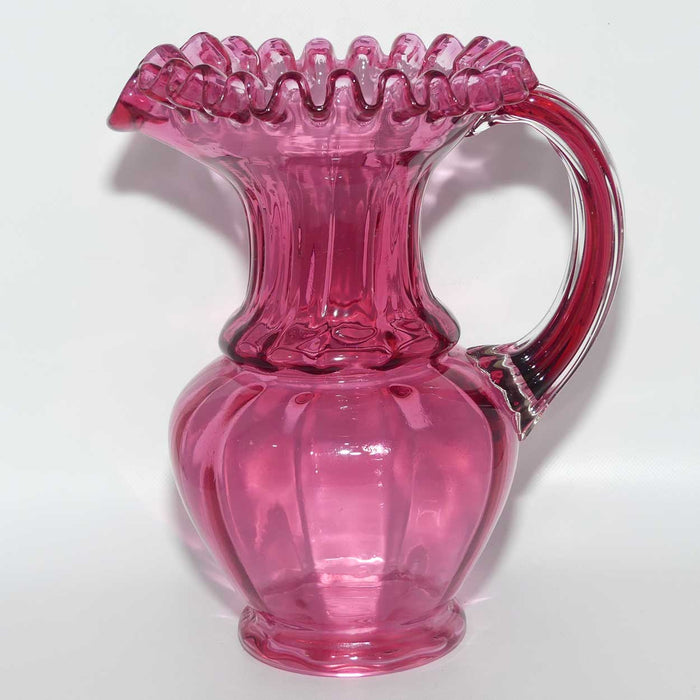 Victorian era Cranberry Glass frilled top jug | #2