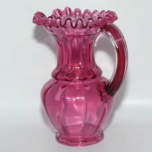 Victorian era Cranberry Glass frilled top jug | #2