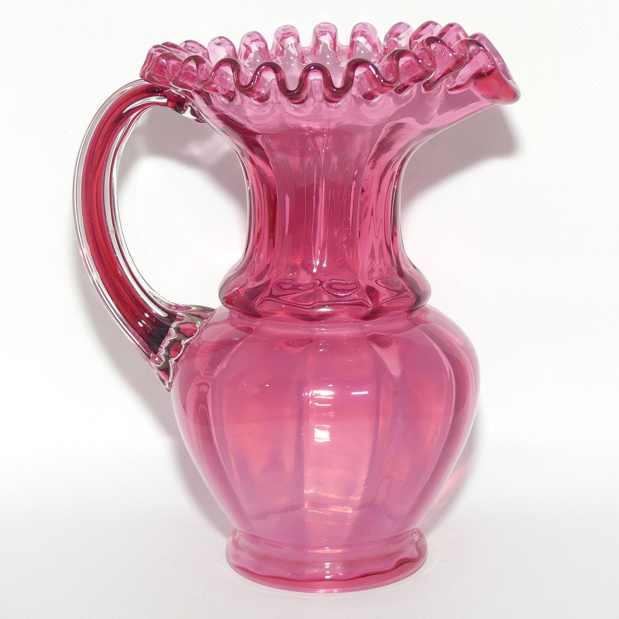 Victorian era Cranberry Glass frilled top jug | #2