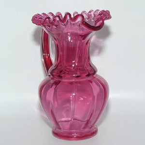 Victorian era Cranberry Glass frilled top jug | #2