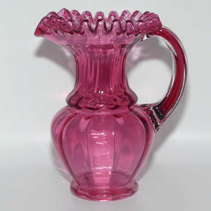 Victorian era Cranberry Glass frilled top jug | #2