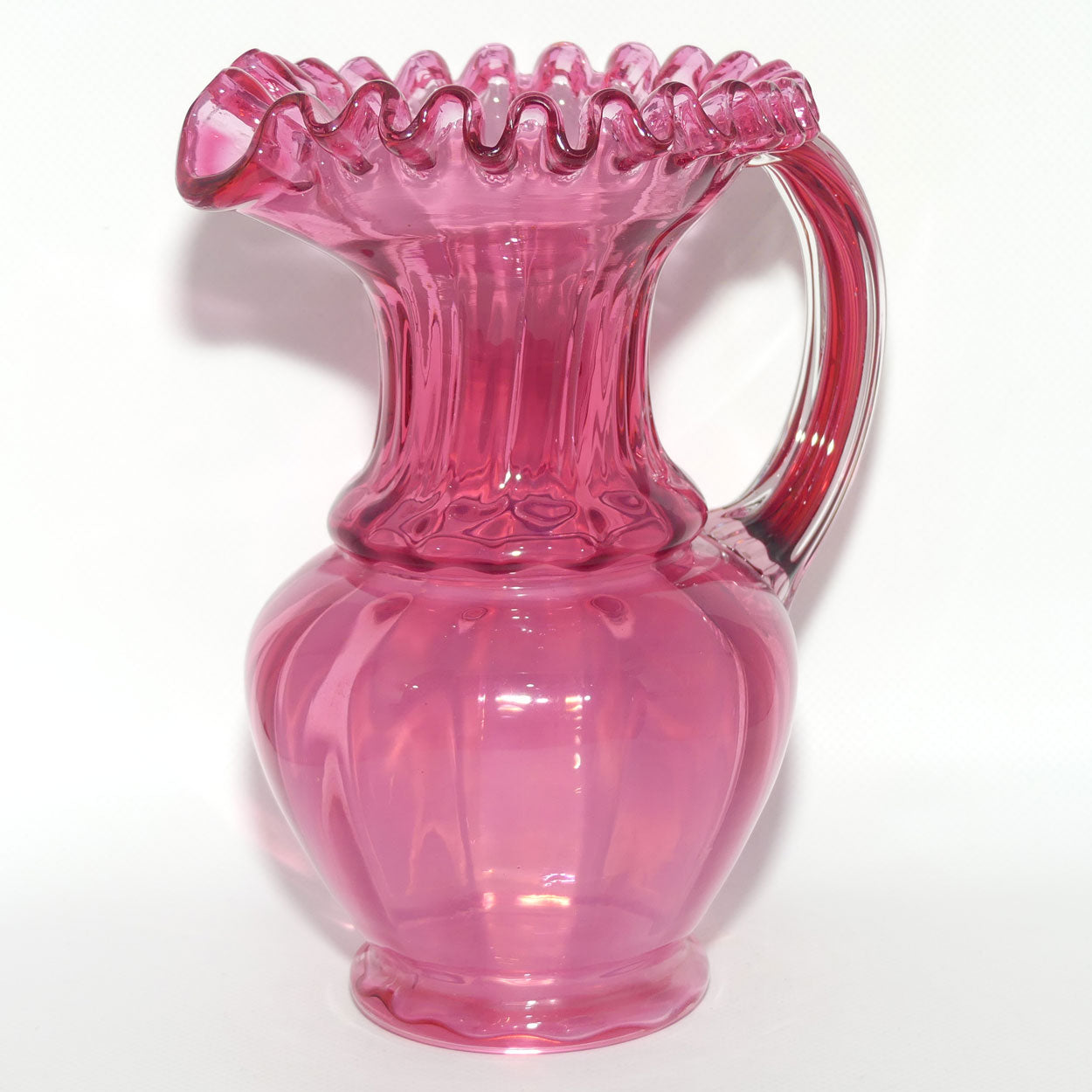 Victorian era Cranberry Glass frilled top jug | #2