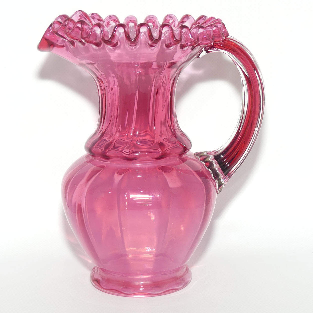 Victorian era Cranberry Glass frilled top jug | #2