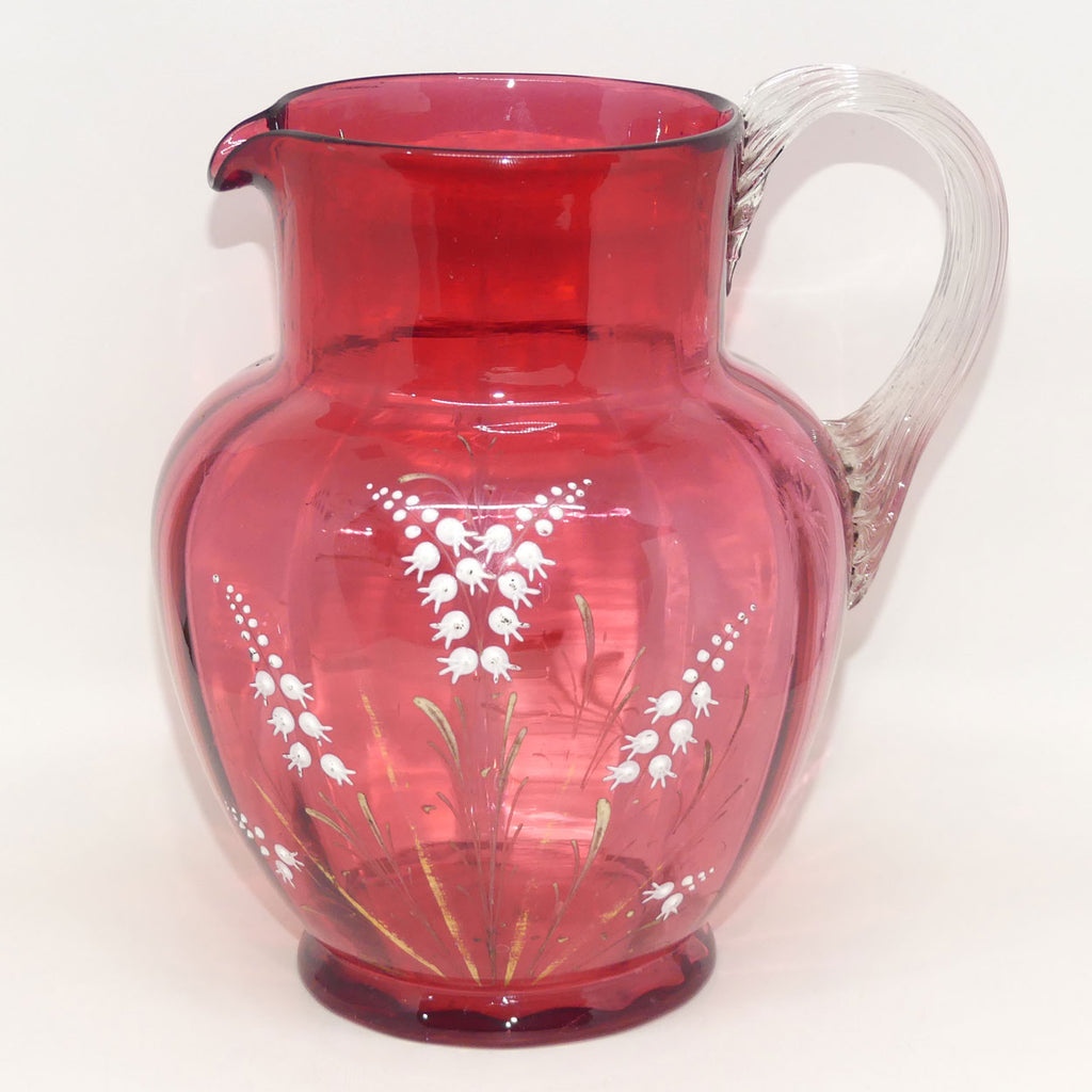 Victorian Cranberry Glass jug | Lily of Valley pattern