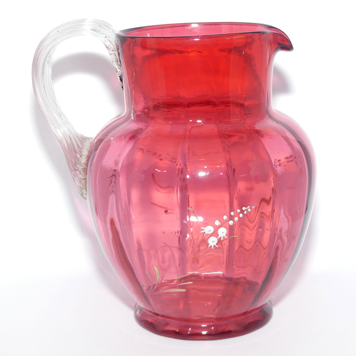 Victorian Cranberry Glass jug | Lily of Valley pattern