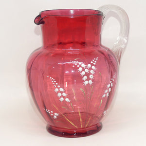 Victorian Cranberry Glass jug | Lily of Valley pattern