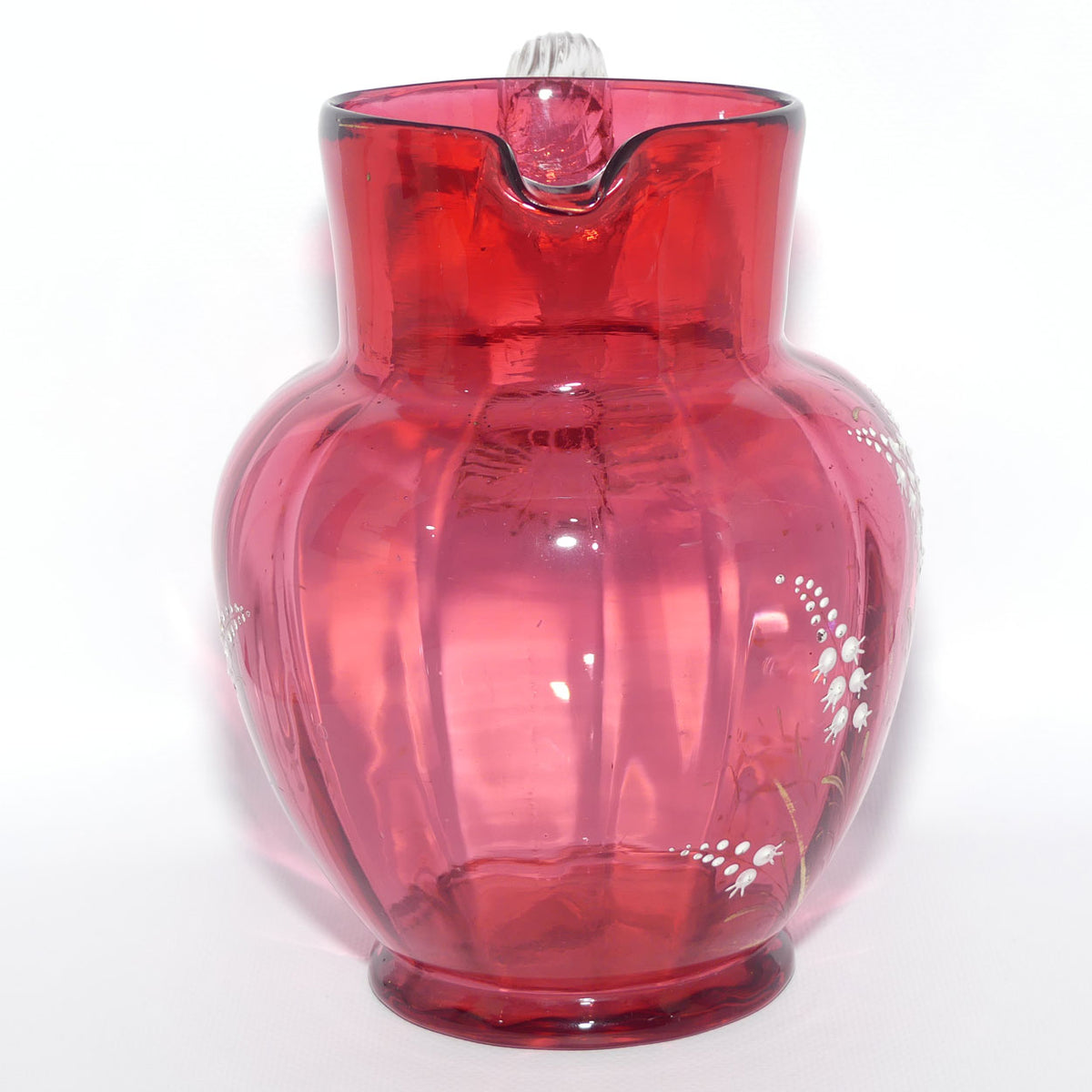 Victorian Cranberry Glass jug | Lily of Valley pattern
