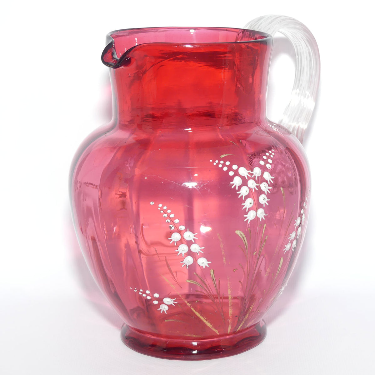 Victorian Cranberry Glass jug | Lily of Valley pattern