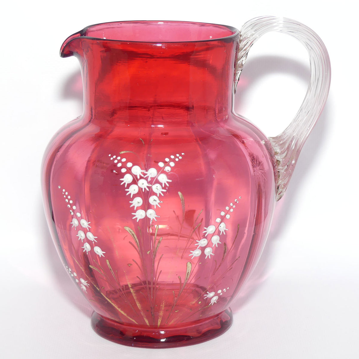 Victorian Cranberry Glass jug | Lily of Valley pattern