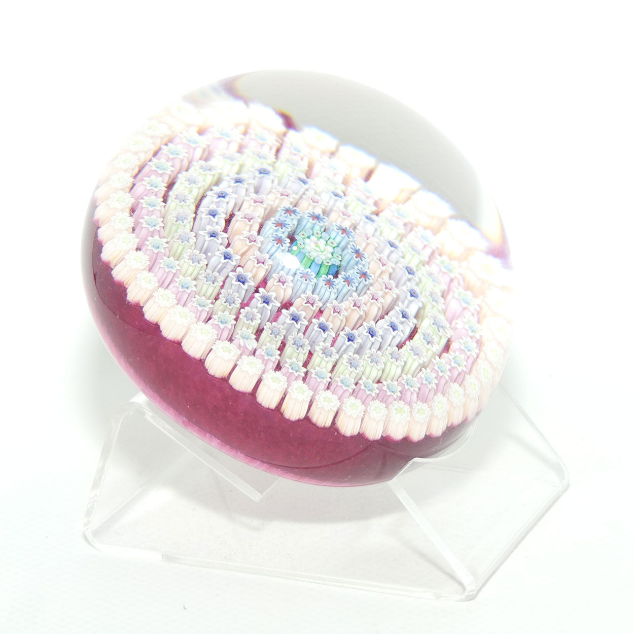 John Deacons Scotland Concentric Millefiori Magnum paperweight | Cranberry