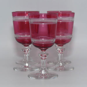 set-of-5-cranberry-facetted-to-clear-liqueur-glasses