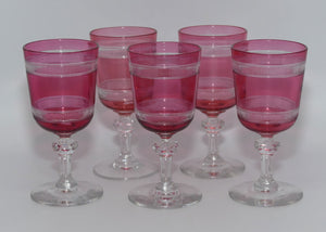 set-of-5-cranberry-facetted-to-clear-liqueur-glasses