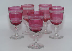 set-of-5-cranberry-facetted-to-clear-liqueur-glasses