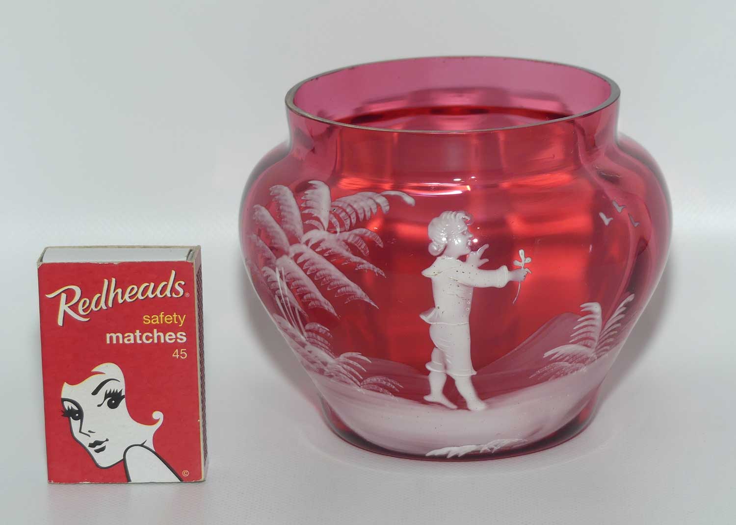 Mary Gregory on Cranberry Glass squat vase | Boy with Flower