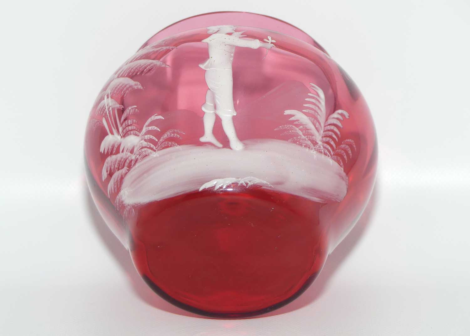Mary Gregory on Cranberry Glass squat vase | Boy with Flower